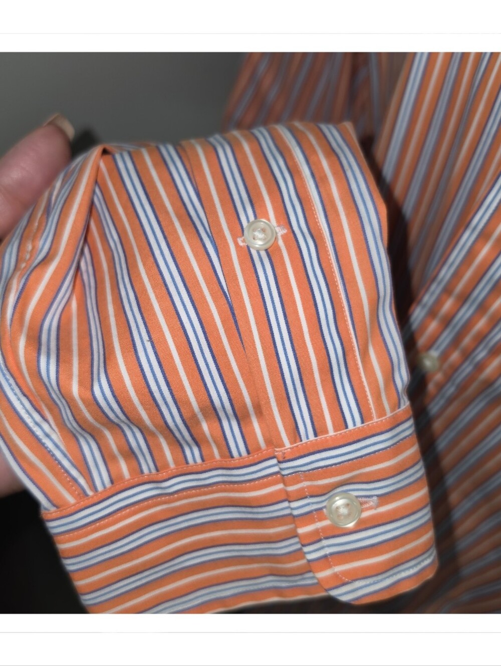 Polo Ralph Lauren Men’s Custom Fit Button Down Shirt Orange Blue Stripe Large - Picture 5 of 7